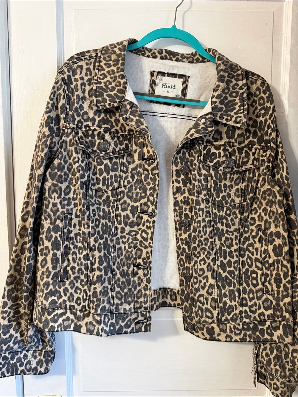 Mudd Leopard Print Jean Jacket in Taupe and Black